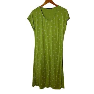 Gudrun Sjoden Women Dress M Green Floral Lyocell Knit Pocket Lagenlook Artsy
